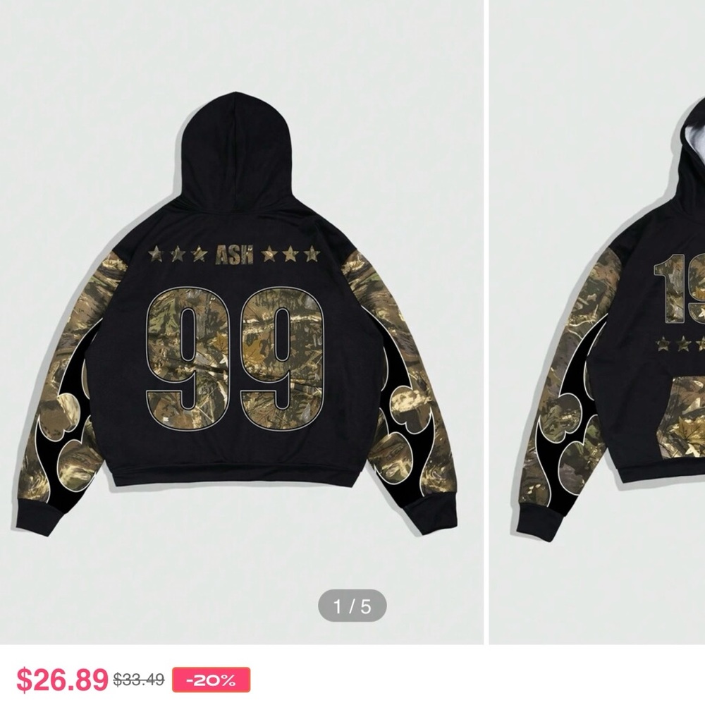 ROMWE Black and Camouflage Graphic Hoodie